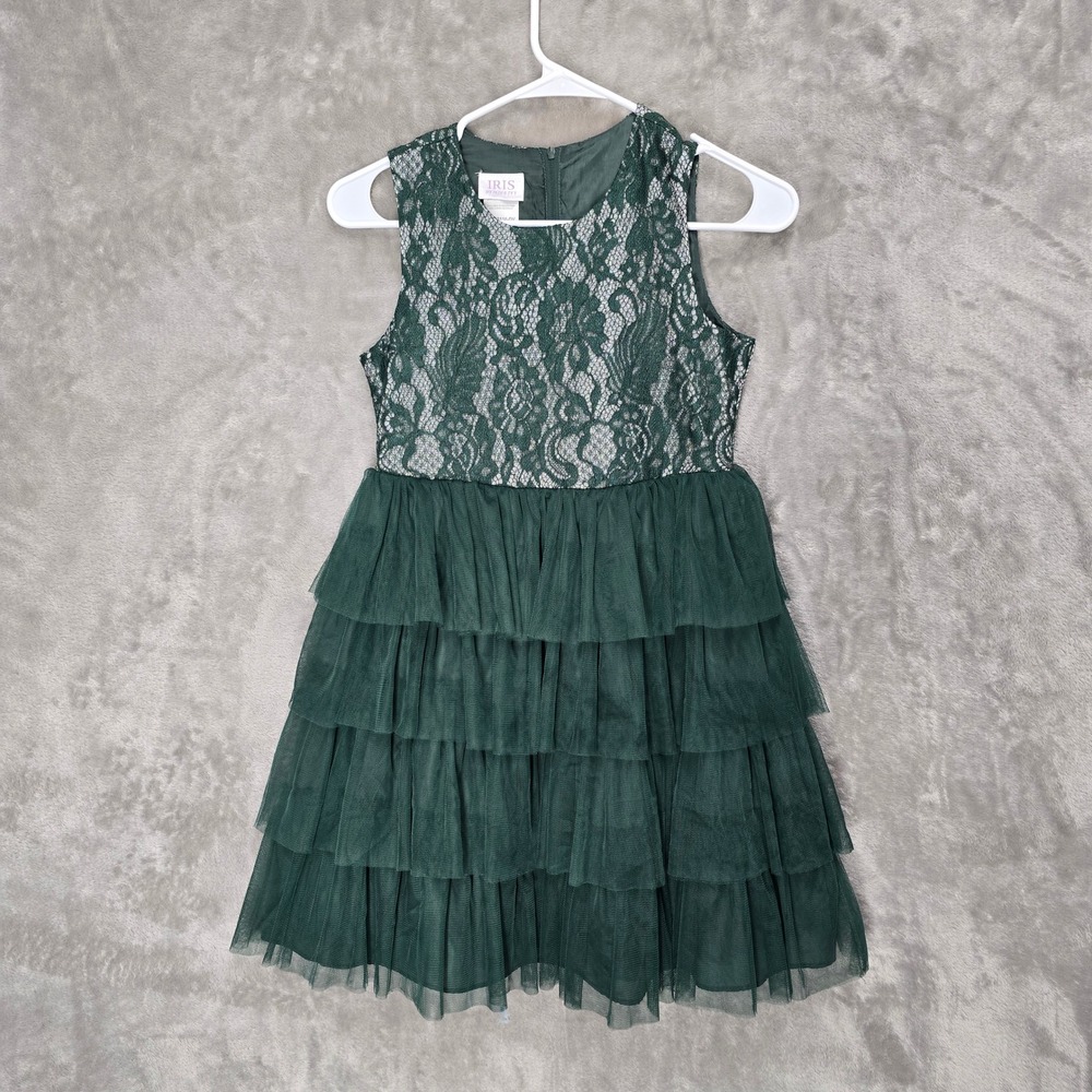 Tween Girl Size 12 IRIS & IVY Green Lace Tulle‎ Tiered Party Dress Holiday